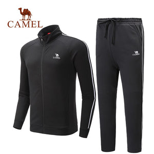 CAMEL 2 Pices Men"s Fitness Suit Long-sleeved Sports Cloth Running Sportswear Outdoor Exercise Running Suit Gym Sport Suit