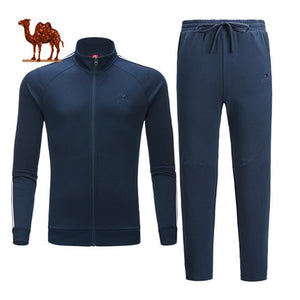 CAMEL 2 Pices Men"s Fitness Suit Long-sleeved Sports Cloth Running Sportswear Outdoor Exercise Running Suit Gym Sport Suit